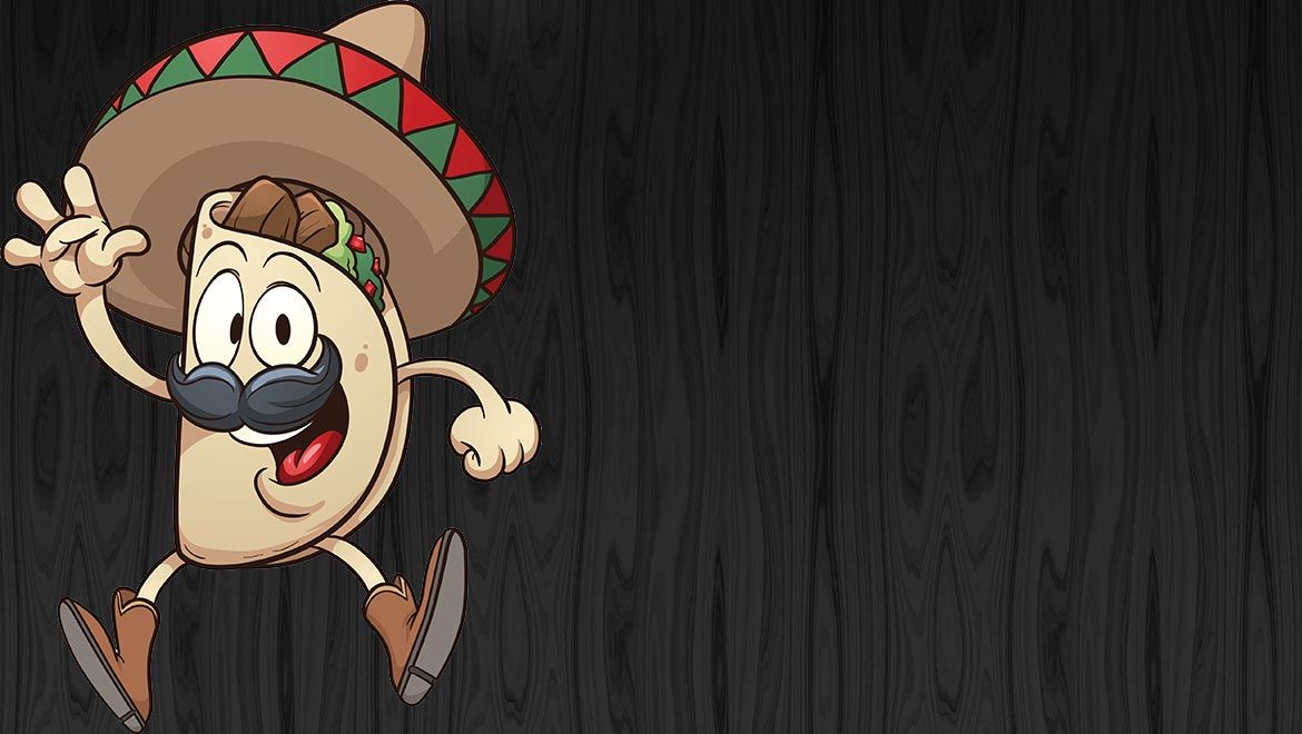 Kid's Menu. Mexican Cartoon Taco with Hat.